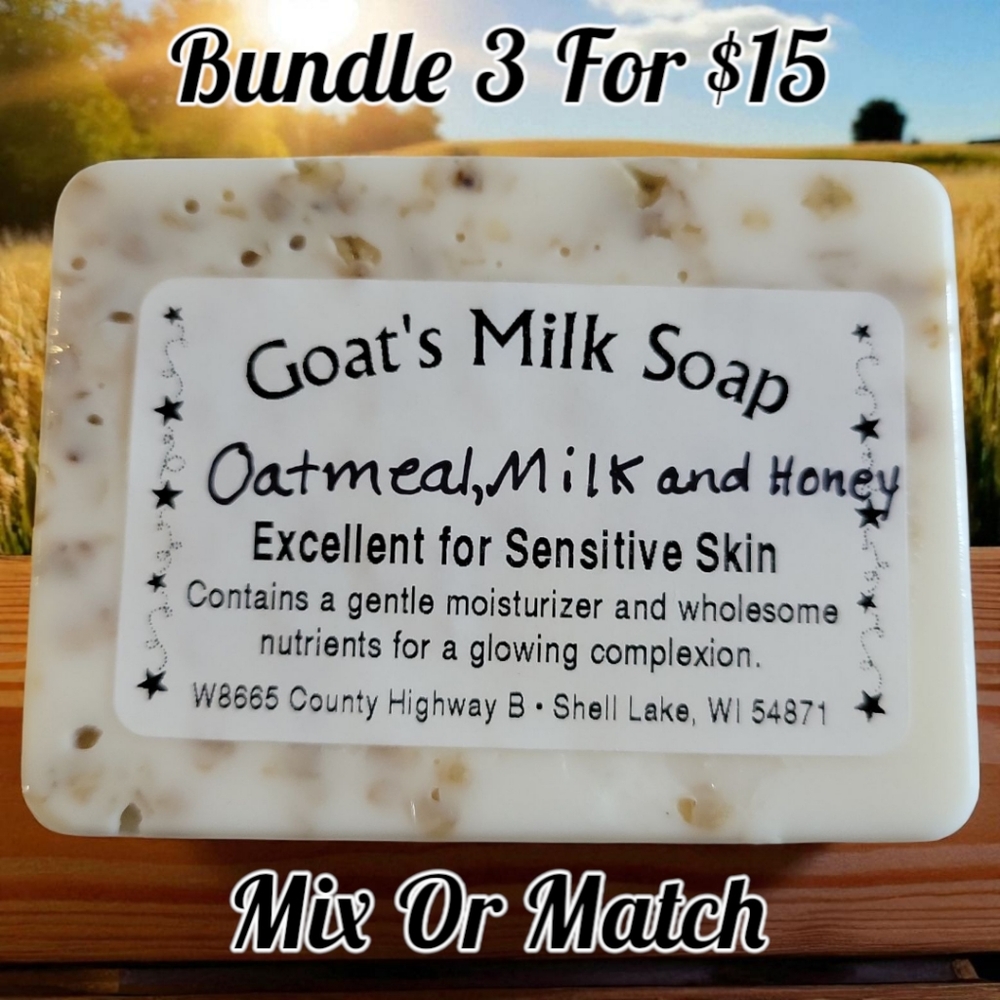 1 Home-made Amish Goat's Milk Soap Bar "Oatmeal, Milk & Honey" Borntregers